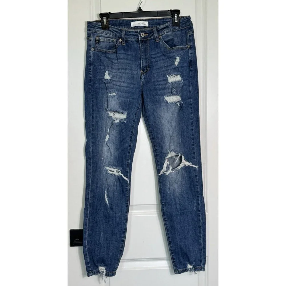 KanCan Jeans Womens‎ Dark Wash Distressed Skinny Jeans Frayed Hem Size